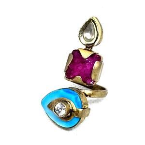 MELA ARTISANTS HANDMADE GEMSTONE COCKTAIL STATEMENT RING ADJUSTABLE SIZE 6-8